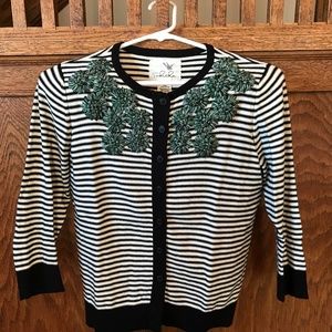 Anthropologie Tabitha Striped Embroidered Cardigan sz Small